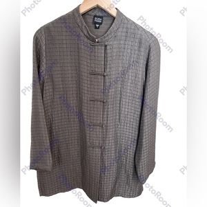 Eileen Fisher Women’s Silk Linen Jacket Top in an Olive/Gray Color